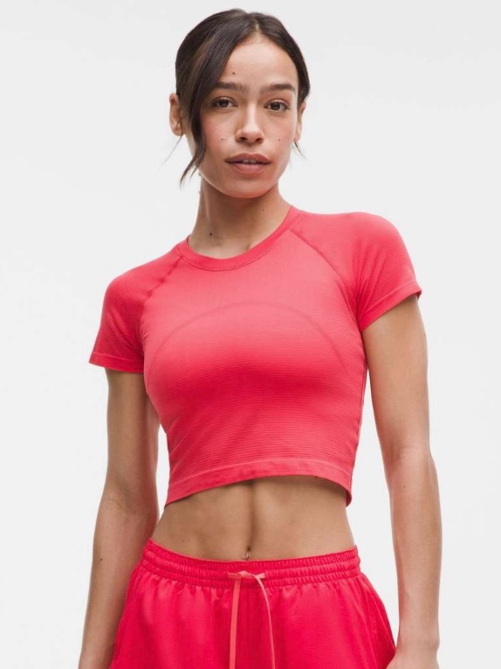 lululemon athletica Swiftly Tech Cropped Short-Sleeve Shirt — Red Glow